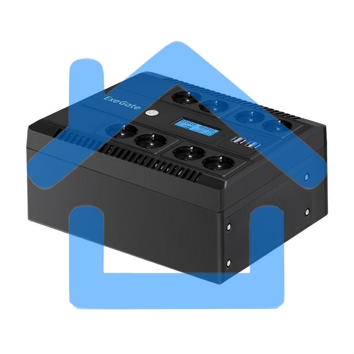 Источник бесперебойного питания ExeGate NEO Smart LHB-800.LCD.AVR.8SH.CH.RJ.USB 800VA/480W, LCD, AVR, 8*Schuko, USB, 4*USB-порта для зарядки, черный