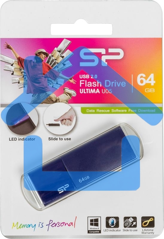 Флешка USB R/W 64Gb, Silicon Power Ultima U05, USB 2.0, синий