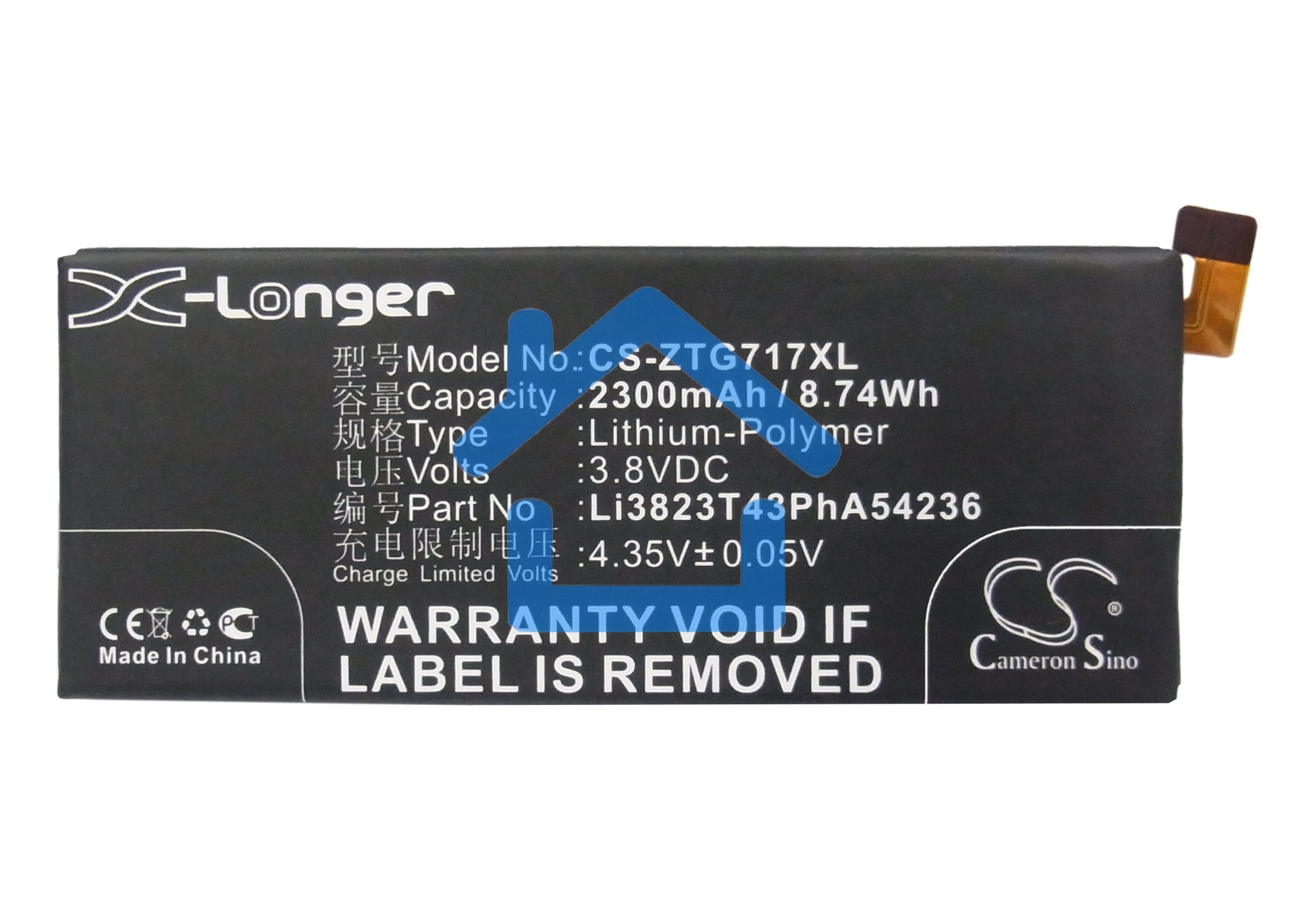 Аккумулятор CameronSino CS-ZTG717XL ZTE Li3824T43P6hA54236-H для ZTE Blade S6 G717C 3.8V / 2300mAh / 8.74Wh