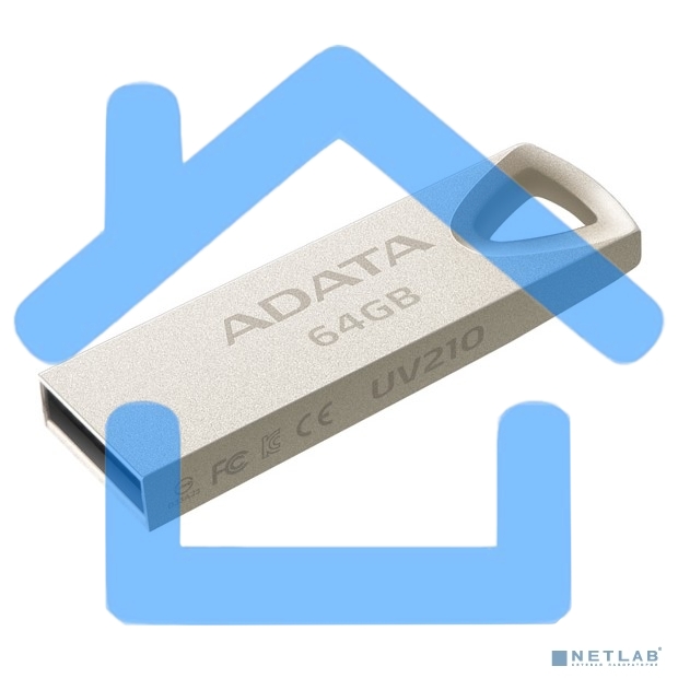 Флешка USB R/W ADATA R/W 64Gb ADATA UV210, USB 2.0, Металлич. Серебро