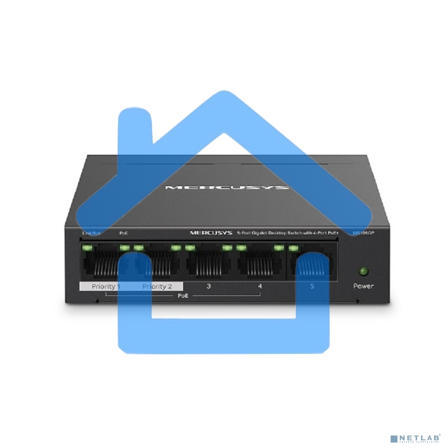 Настольный коммутатор Mercusys MS105GP с 5 гигабитными портами (4 порта PoE+)