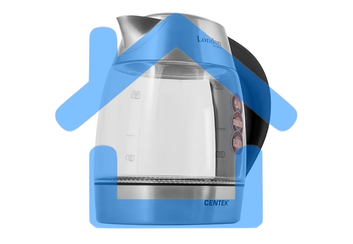 Чайник Centek CT-0059 London, стекло, 1.8л, 2200Вт, LED-подсветка, отделка нерж.