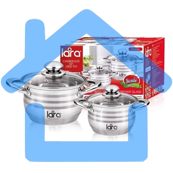 Набор посуды LARA LR02-101 Sonata 4пр. LR02-101 Набор посуды LARA Sonata, 4 пр., (кастр. 2.9л + 4.9л ) стеклян. крышки