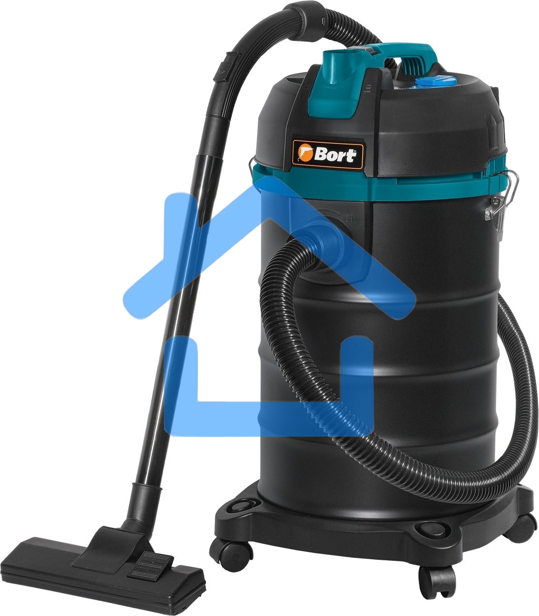 Пылесос профессиональный Bort BSS-1530 черный, 300/1500 Вт, уборка влажная/сухая, пылесборник мешок/контейнер 30л