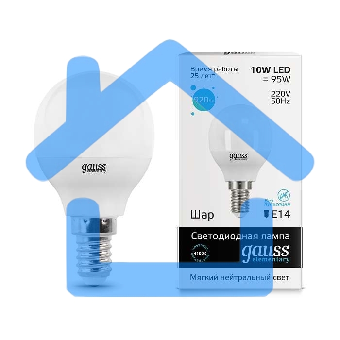 Лампа светодиодная LED 10Вт E14 220В 4100К Elementary шар 53120 Gauss