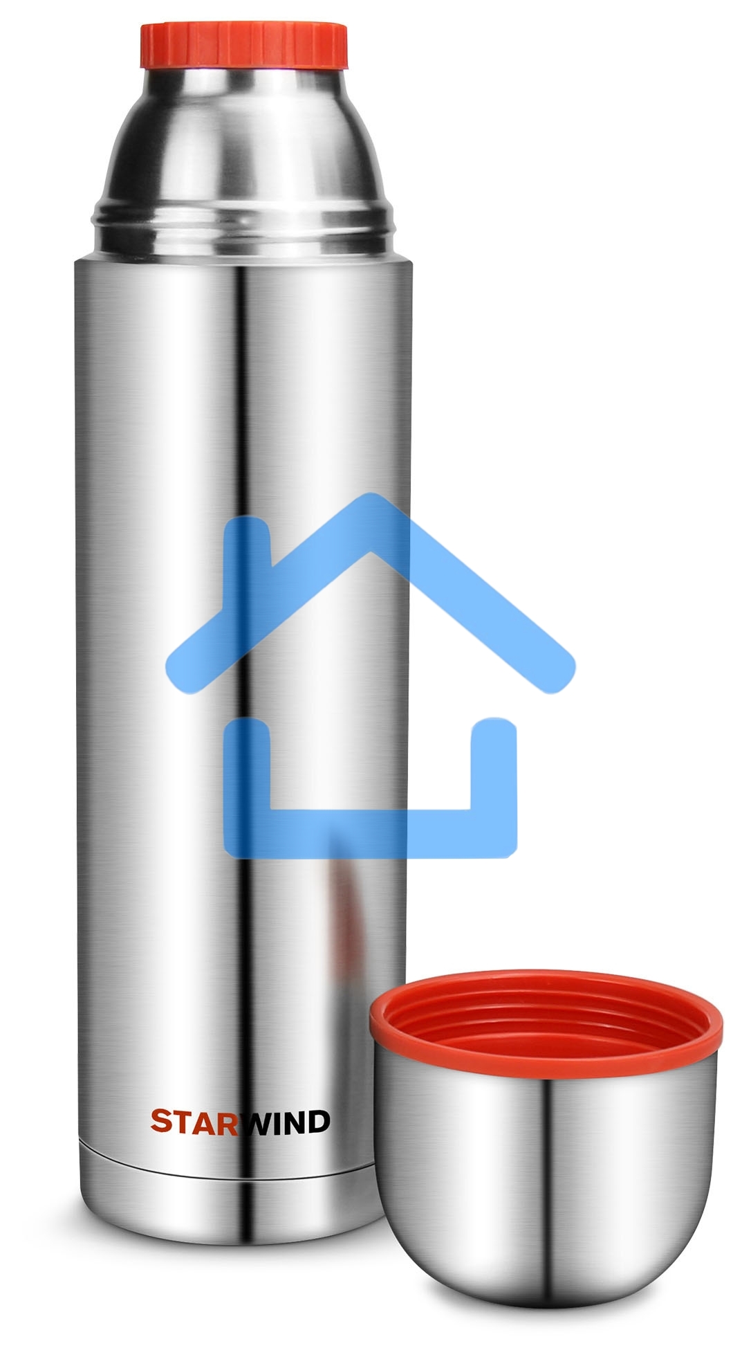 Термос Starwind 20-1200 1.2 л, серебристый/красный, картонная коробка
