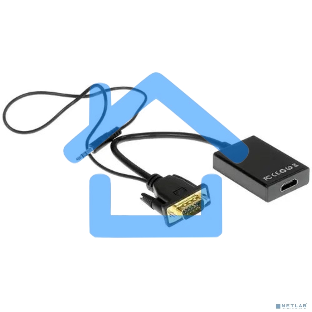 Переходник VGA (M)-HDMI (F) Cablexpert A-VGA-HDMI-01, 19M/15F, длина 15см, аудиовыход Jack 3,5 (M), питание от USB
