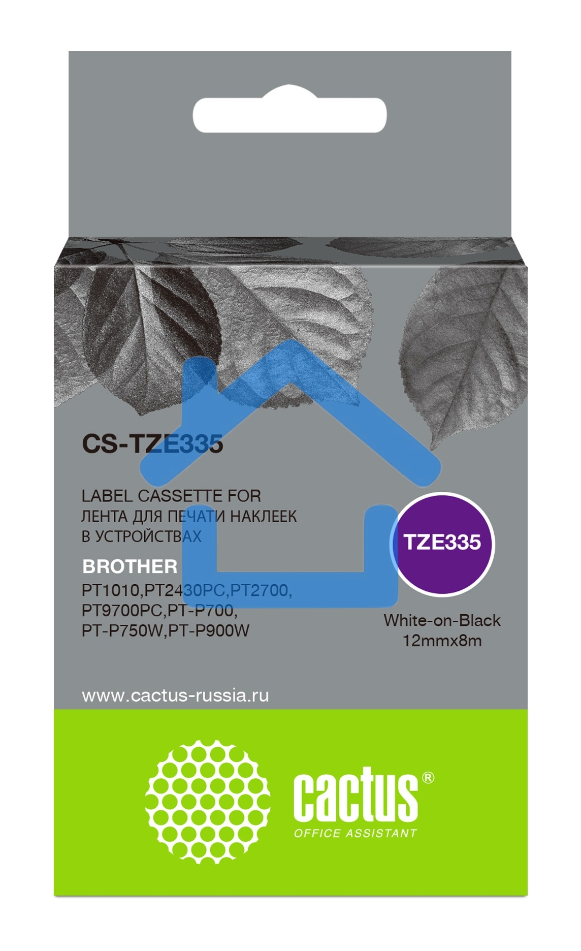 Картридж ленточный Cactus CS-TZE335 белый шрифт, черный фон (12 мм, 8 м) для Brother 1010/1280/1280VP/2700VP