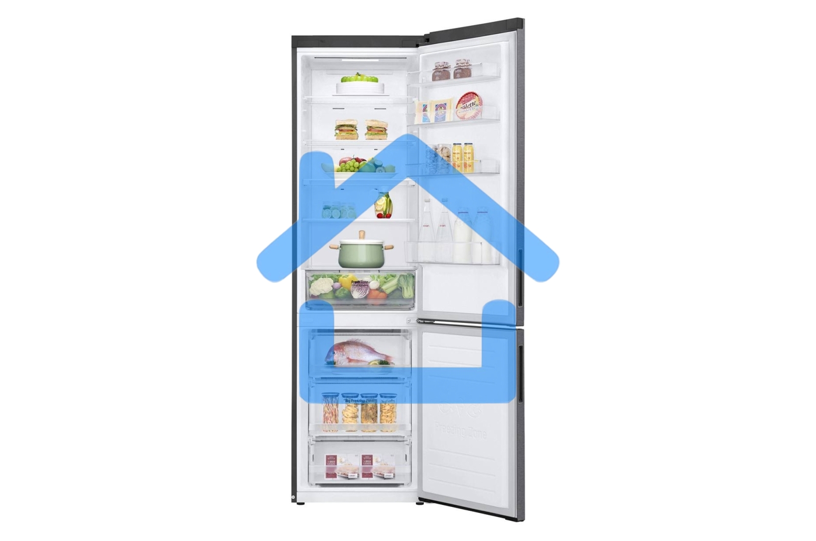 Холодильник LG GA-B509CLSL графитовый двухкамерный 277/107л морозилка снизу, No Frost