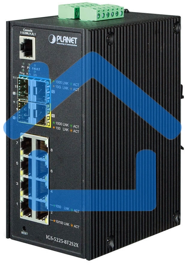 Индустриальный PoE коммутатор IGS-5225-8P4S для монтажа в DIN-рейку IP30 Industrial L2+/L4 8-Port 1000T 802.3at PoE+ 4-port 100/1000X SFP Full Managed Switch (-40 to 75 C, dual redundant power input on 48~56VDC terminal block, DIDO, ERPS Ring Supported, 1