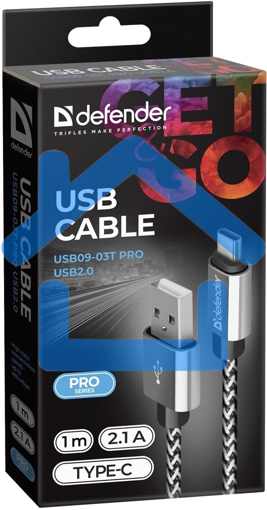 Кабель Defender USB2.0 TO TYPE-C 1M WHITE USB09-03T