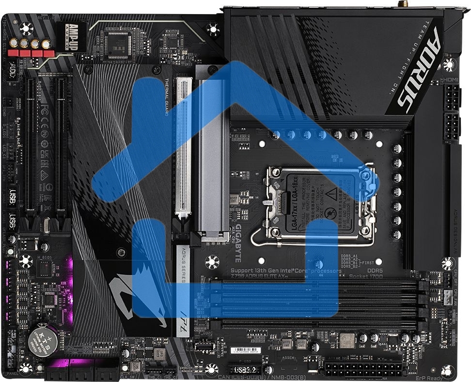 Материнская плата Gigabyte Z790 AORUS ELITE AX, LGA 1700, Intel Z790, 4xDDR5, 6xSATA, 4xM.2, 1xPCI-E 5.0 x16, 1xPCI-E 3.0 x4, 1xDP, 1xHDMI, 1x 2.5Gb LAN, 2xUSB-A 2.0, 3xUSB-A 3.2 Gen 1, 2xUSB-A 3.2 Gen 2, 1xUSB-C 3.2 Gen 2x2, 7.1, ATX