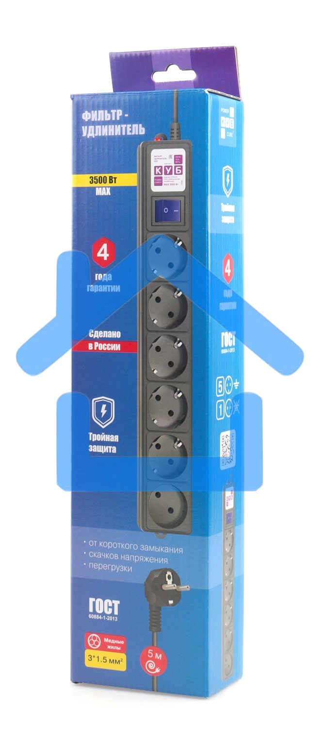 Фильтр-удлинитель PC 3м 6р, черный 16А, SPG6-B2