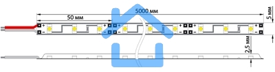 Лента LED 220 В, 10х7 мм, IP67, SMD 2835, 60 LED/m, цвет свечения синий, бухта 100 м