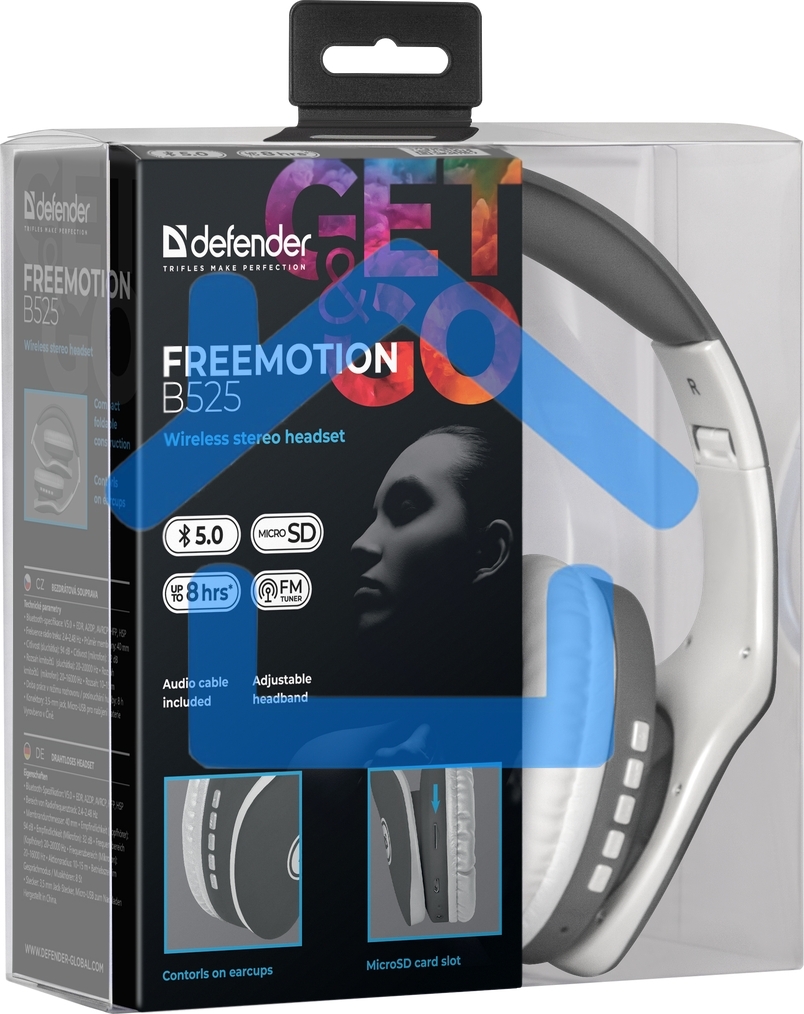 Гарнитура Defender FreeMotion B525 серый+белый, Bluetooth