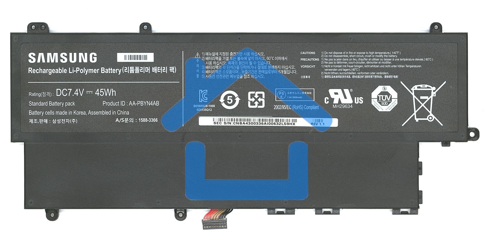 Аккумуляторная батарея для ноутбука Samsung 530U3B, 530U3C 45Wh