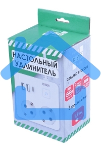 Бытовой удлинитель PowerCube, 2р с/з вык.,3USB, 3500 Вт, 16А, 1.9 м, 3*1,0 (белый) квадрат