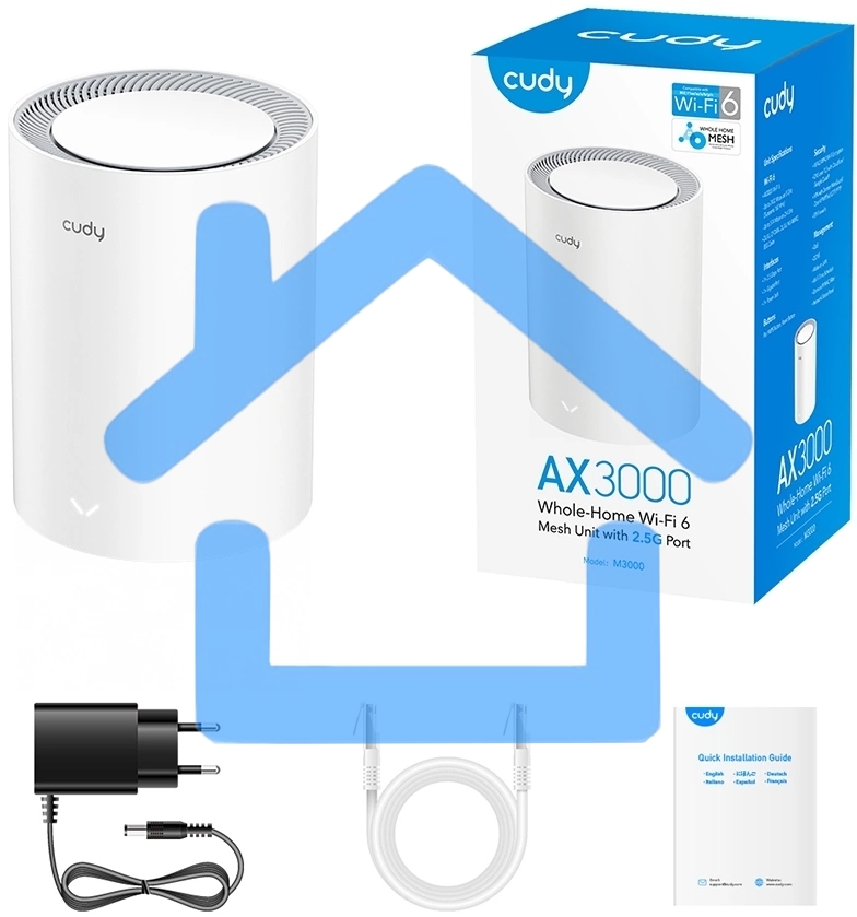Бесшовный Mesh роутер Cudy M3000(1-PACK) AX3000 10/100/1000/2500BASE-T, белый