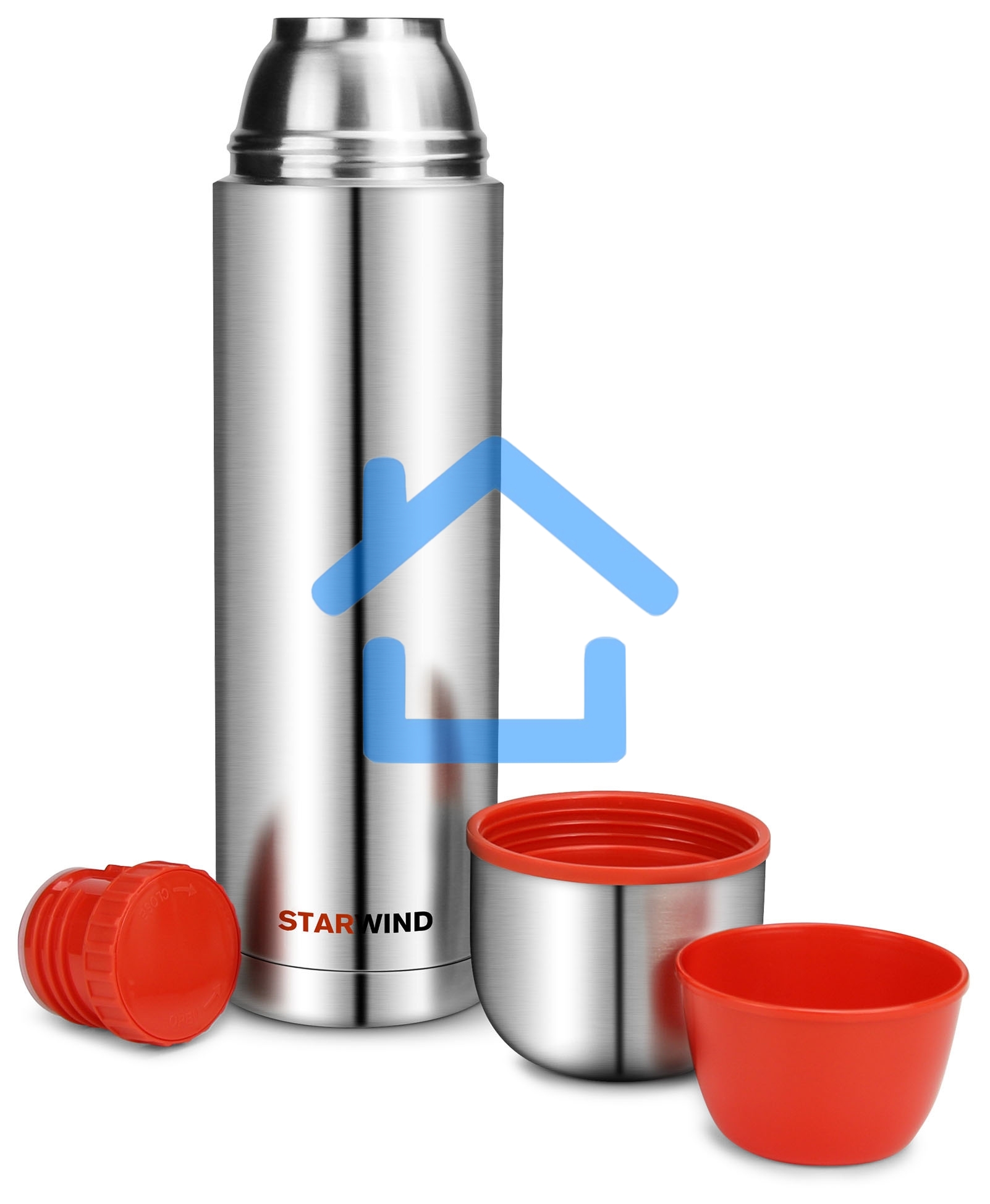 Термос Starwind 20-1200 1.2 л, серебристый/красный, картонная коробка