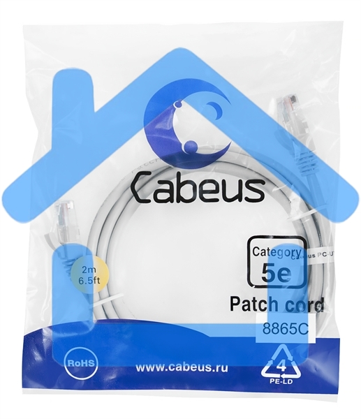 Шнур коммутационный Cabeus, кат. 5е, неэкр., U/UTP, RJ45/RJ45, LSZH, AWG24, 2м, серый