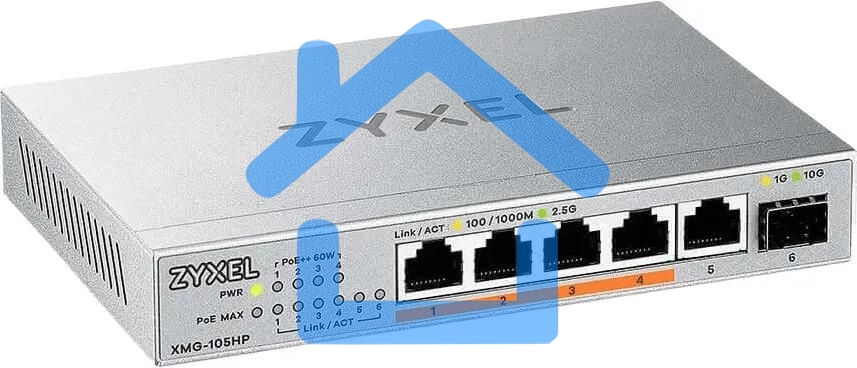 Коммутатор Zyxel XMG-105HP-EU0101F (L2) 5x2.5Гбит/с 1SFP+ 4PoE++ 70W неуправляемый