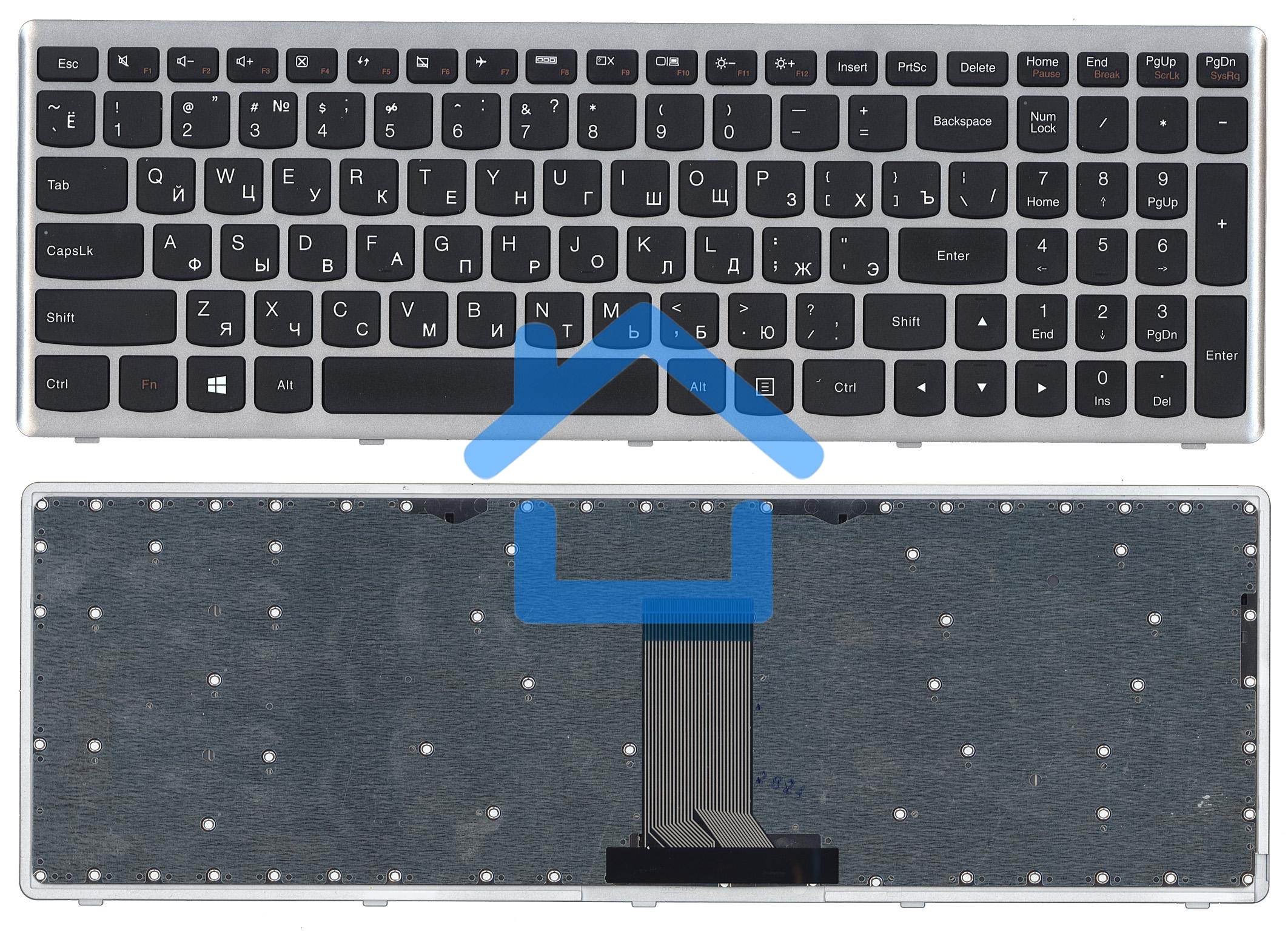 Клавиатура для ноутбука Lenovo IdeaPad U510 Z710 черная с серебристой рамкой