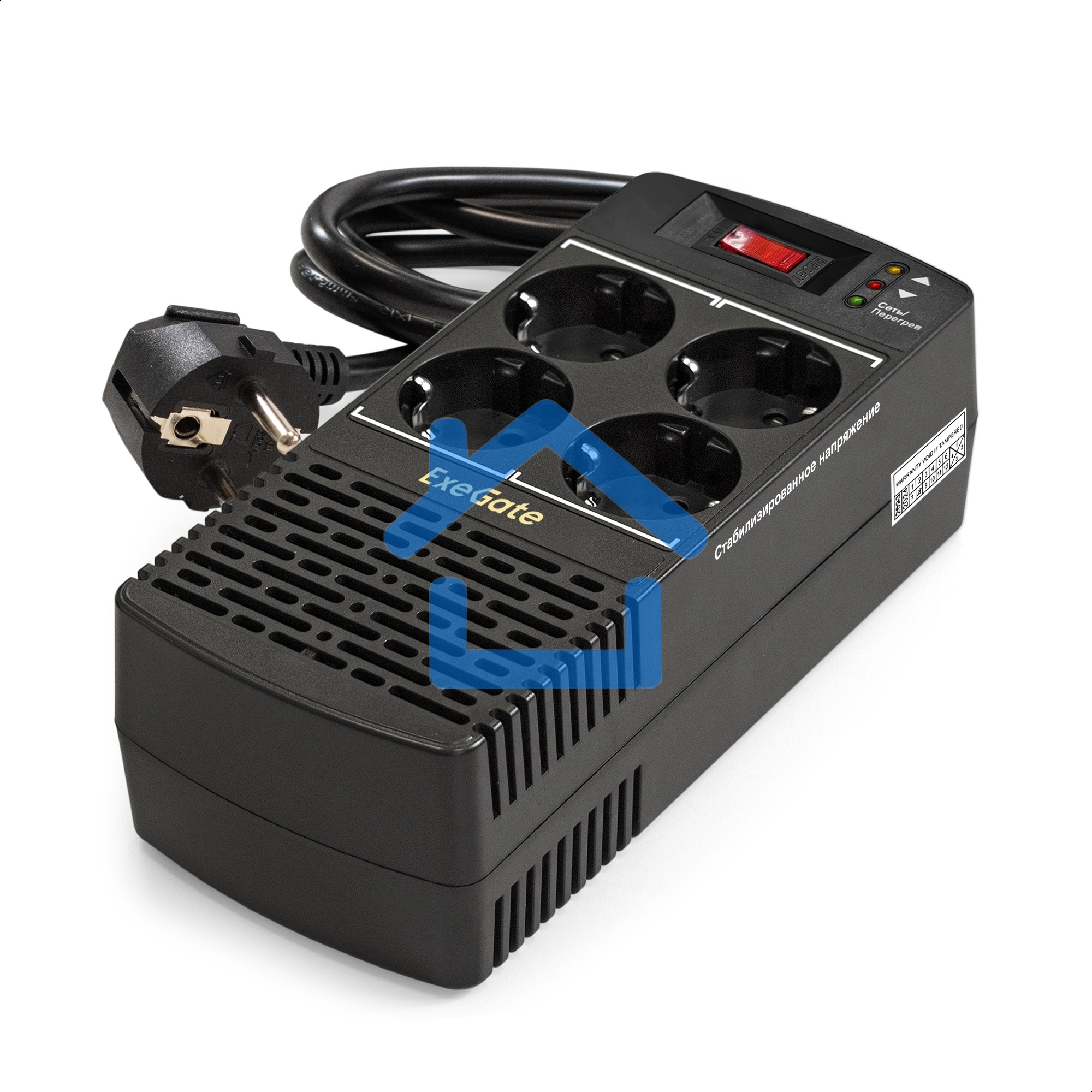 Стабилизатор ExeGate Power AD5000-1000 (1000VA/500W, диапазон 150...280В, 4 евророзетки)