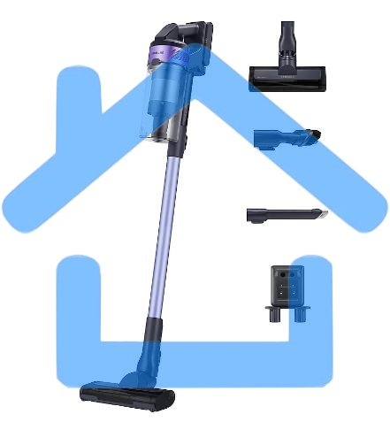 Пылесос вертикальный Samsung VS15A6031R4/EV фиолетовый/черный, питание от аккумулятора, 150 Вт, уборка сухая, пылесборник 0.8 л, работа от АКБ max 40 мин.