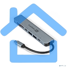 Док-станция ExeGate EX293983RUS DUB-21C/PD/CR/H (кабель-адаптер USB Type-C --> 2xUSB3.0 + Card Reader + PD 100W + HDMI 4K@60Hz, Plug&Play, серый)