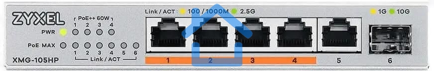 Коммутатор Zyxel XMG-105HP-EU0101F (L2) 5x2.5Гбит/с 1SFP+ 4PoE++ 70W неуправляемый