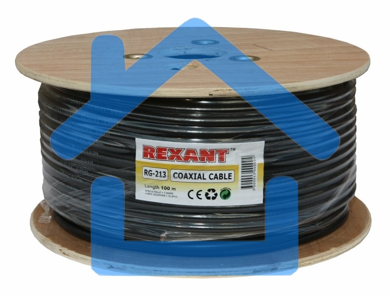 Кабель коаксиальный Rexant RG-213, 50 Ом, Cu/Cu, 96%, бухта 100 м, черный
