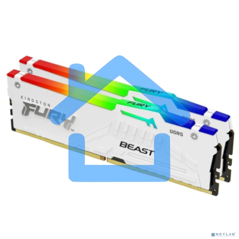 Оперативная память Kingston Fury Beast, DDR5, 64Gb (2x32GB), 5600MHz, CL36, DIMM, радиатор, RGB, белый