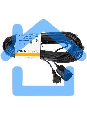 Удлинитель-шнур PROconnect ПВС 2х0.75, 20 м, б/з, 6 А, 1300 Вт, IP20, черный (Сделано в России)