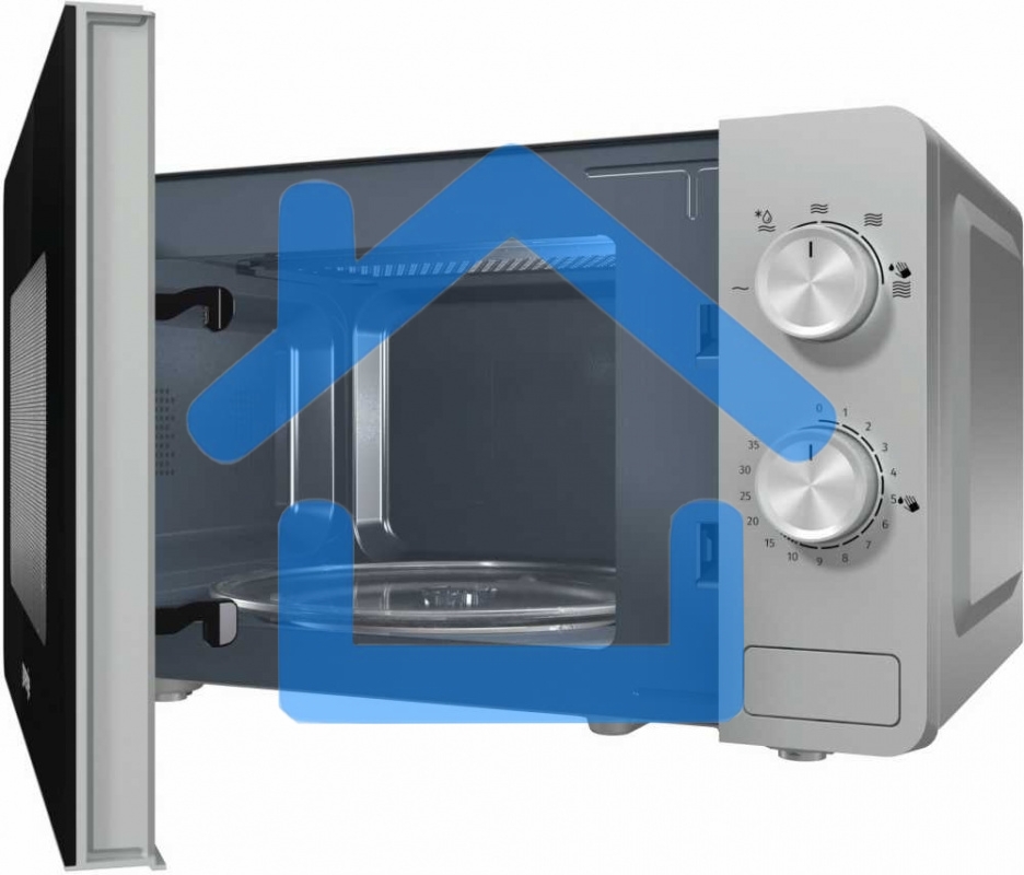 Микроволновая печь Gorenje MO20E1S серебристый, 20 л, 800 Вт, переключатели - поворотный механизм