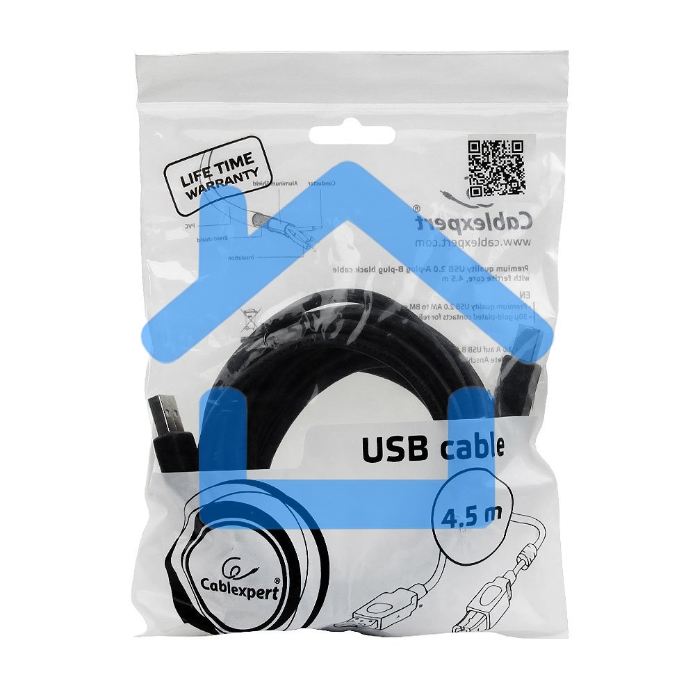 Кабель Gembird CCF-USB2-AMBM-15 USB 2.0 кабель PRO для соед. 4.5м AM/BM позол.конт., фер.кол., пакет