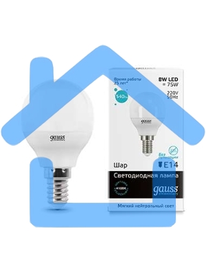 Лампа светодиодная LED Gauss 8Вт E14 220В 4100К Elementary шар 53128