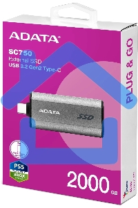 Внешний SSD ADATA SC750, 2TB, USB 3.2 Gen 2 Type-C, R/W 1050/1000, черный