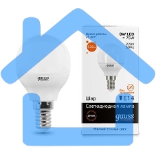Лампа светодиодная LED Gauss 8Вт E14 220В 2700К Elementary шар 53118