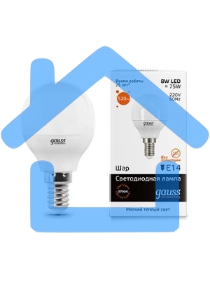 Лампа светодиодная LED Gauss 8Вт E14 220В 2700К Elementary шар 53118