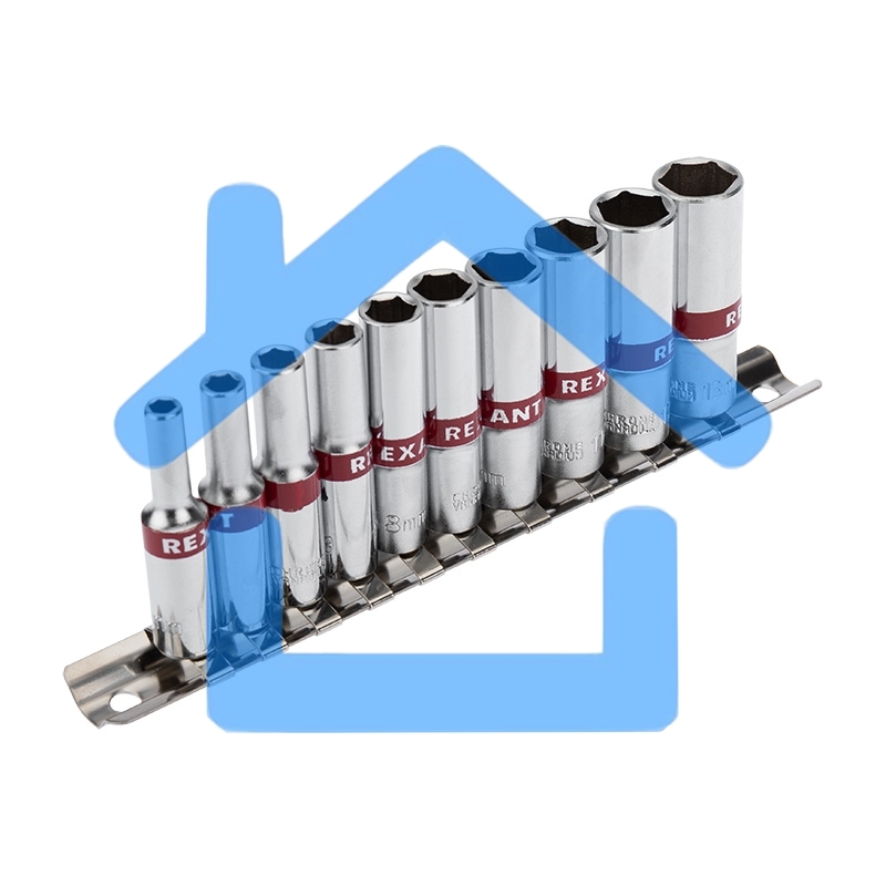 Набор удлиненных торцевых головок Rexant 1/4, шестигранные, CrV, 10 шт., 4-13 мм