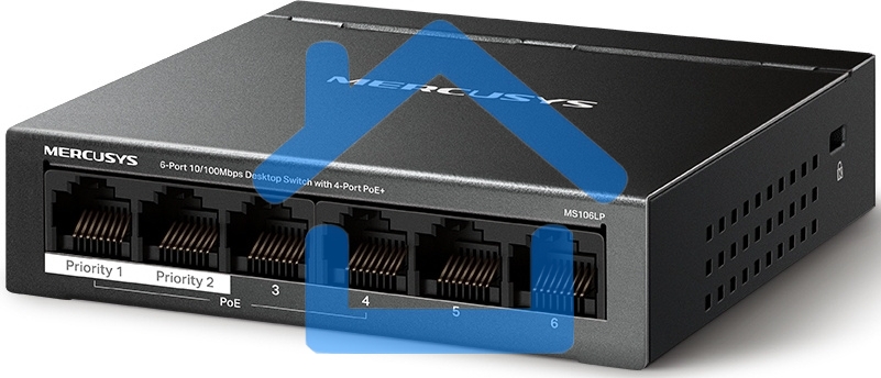 Настольный коммутатор Mercusys MS106LP с 6 портами 10/100 Мбит/с (4 порта PoE+)