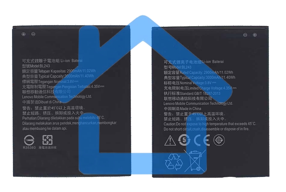 Аккумуляторная батарея BL243 для Lenovo S8 A7600 3.8V 11.4Wh