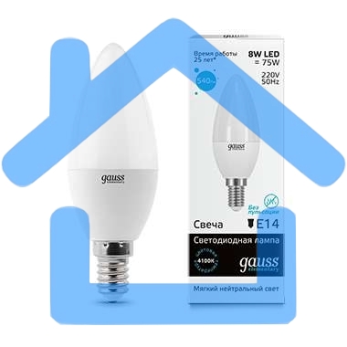 Лампа светодиодная LED 8Вт E14 220В 4100К Elementary свеча 33128 Gauss