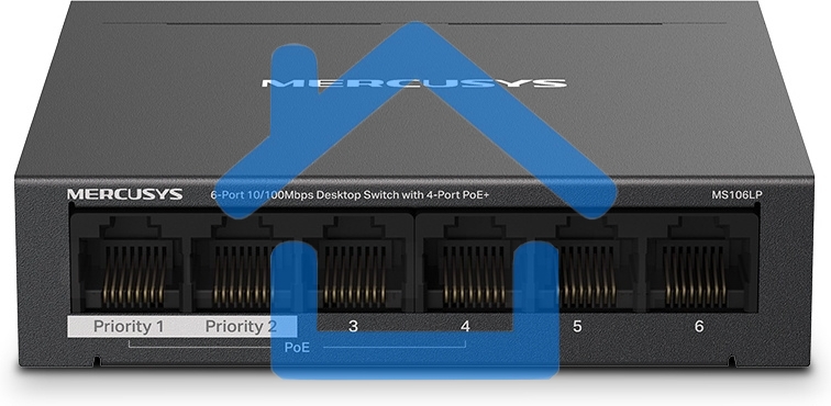 Настольный коммутатор Mercusys MS106LP с 6 портами 10/100 Мбит/с (4 порта PoE+)