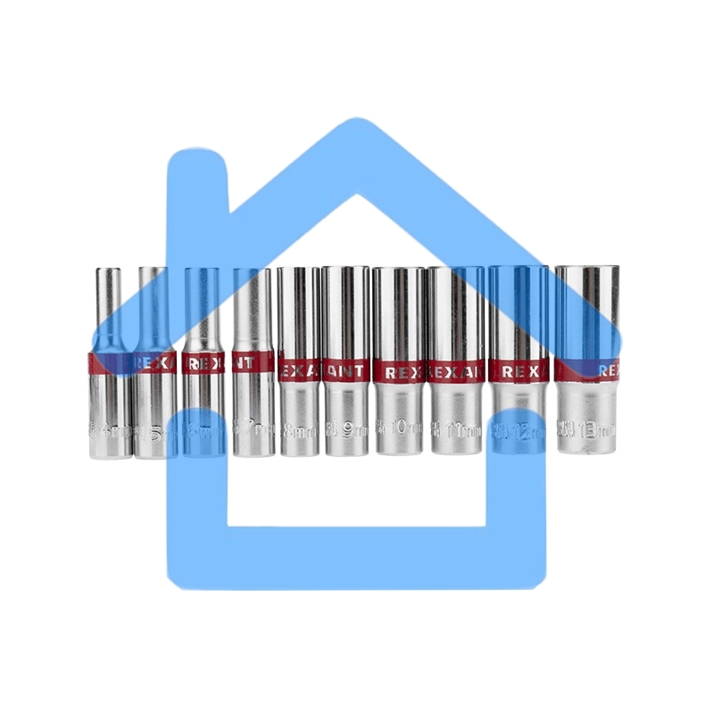 Набор удлиненных торцевых головок Rexant 1/4, шестигранные, CrV, 10 шт., 4-13 мм