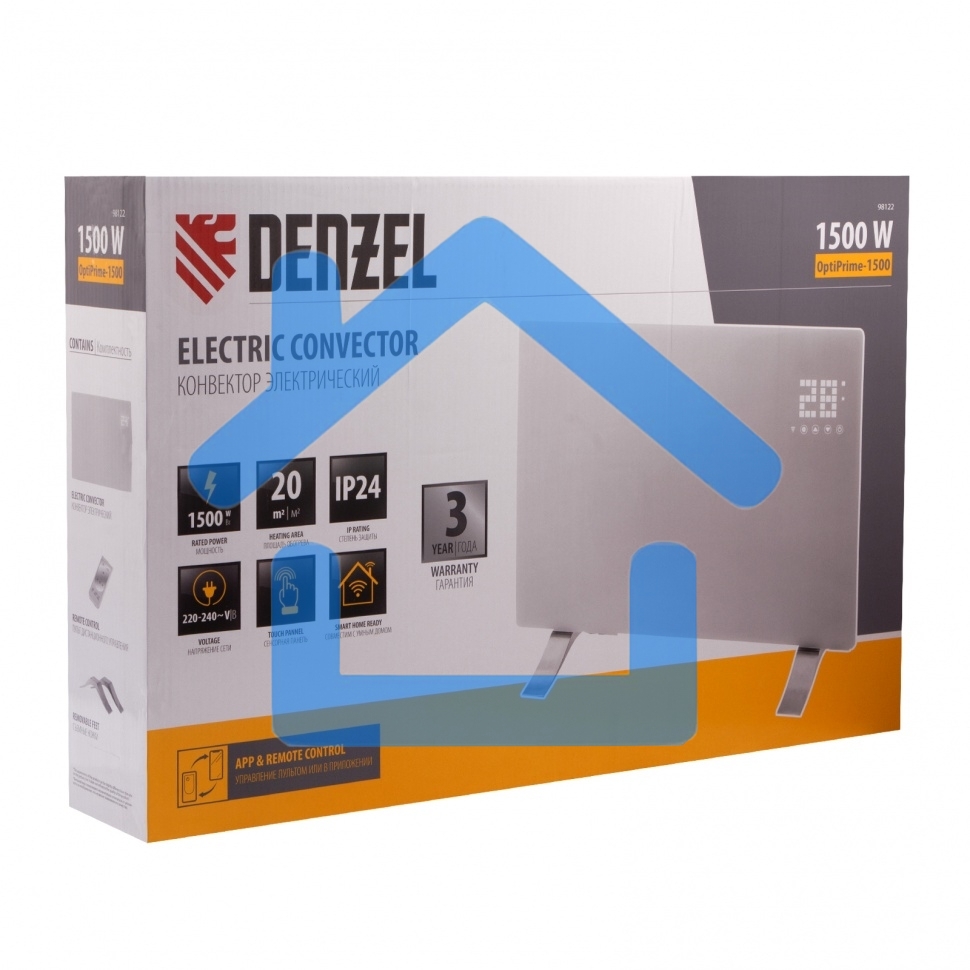 Конвектор Denzel OptiPrime-1500 белый, 1500 Вт, 20 м2, термостат, дисплей, WiFi
