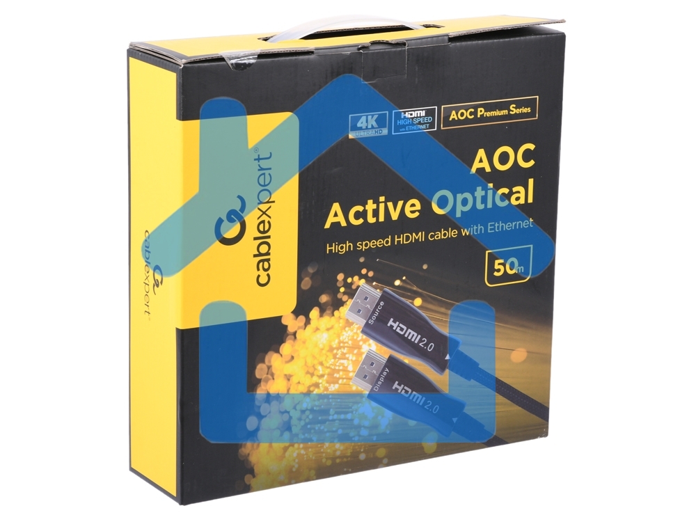 Активный оптический кабель Cablexpert HDMI, 50м, v2.0, 19M/19M, AOC Premium Series, позол.разъемы, экран, коробка