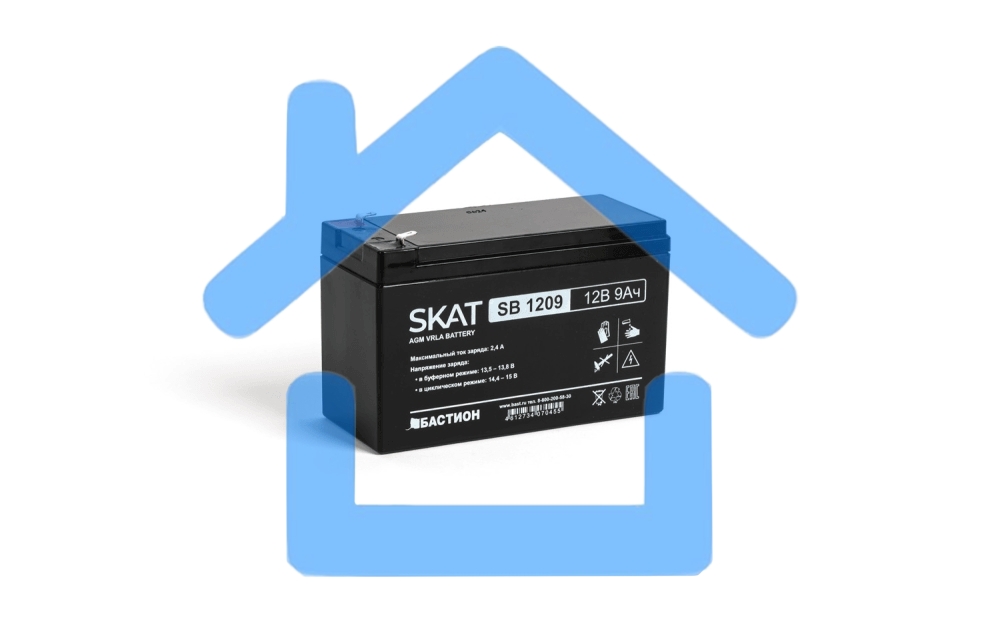 АКБ свинцово-кислотная SKAT SB 1209 тип AGM 12V 9Ач I зар. 2,7 А (ножевые клеммы, гарантия - 18 месяцев) (2540)
