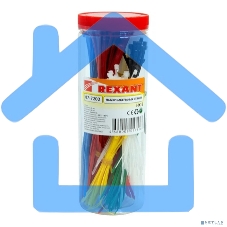 Набор хомутов-стяжек нейлоновых Rexant 100, 200 мм, цветные, НХ-2, тубус 300 шт.