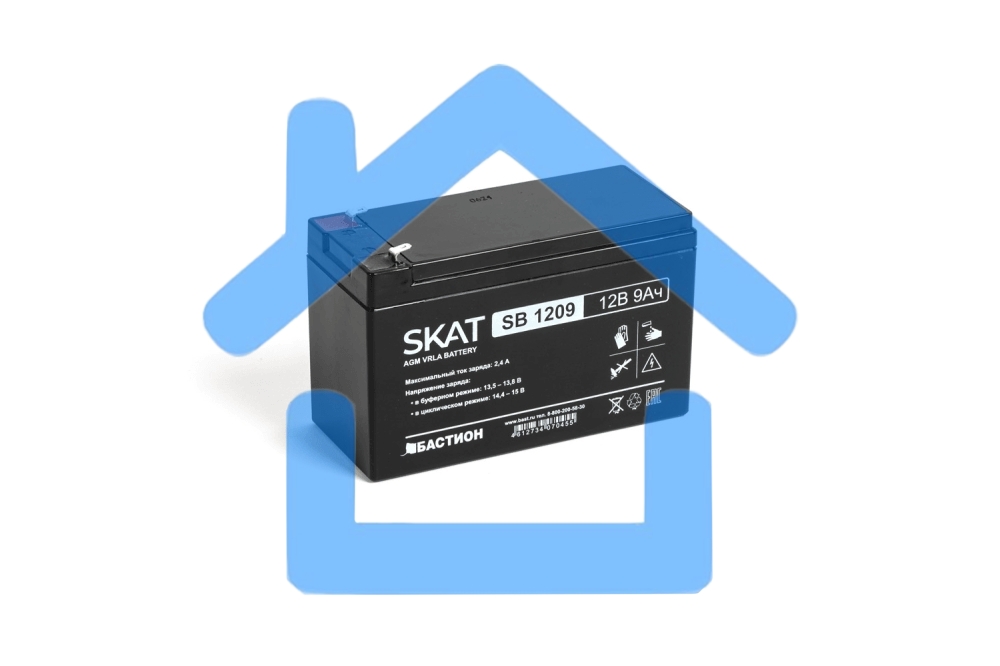 АКБ свинцово-кислотная SKAT SB 1209 тип AGM 12V 9Ач I зар. 2,7 А (ножевые клеммы, гарантия - 18 месяцев) (2540)